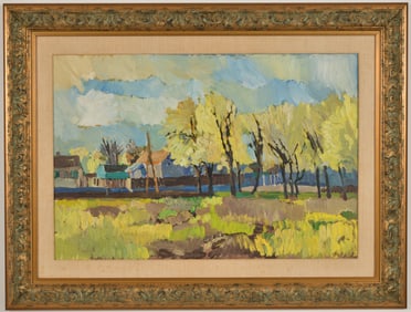 Fedor Fedja Soretic. Serbia. Large bright impressionist landscape painting. Oil on canvas. Signed