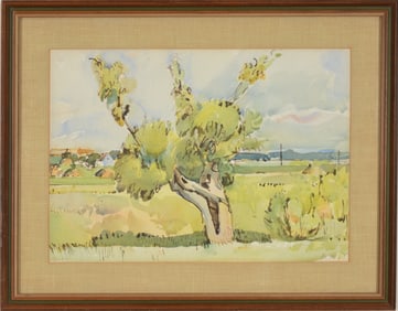 Fedor Fedja Soretic. Serbia. 1965 watercolor landscape. Signed and dated lower right. Framed under
