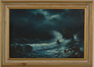 20th century impressionist seascape. Mexican/Spanish school. Oil on canvas. Signed lower right.