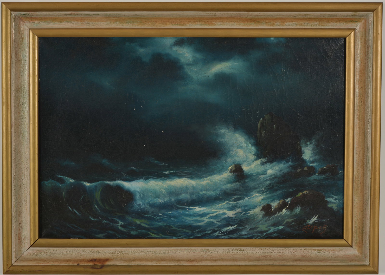 20th century impressionist seascape. Mexican/Spanish school. Oil on canvas. Signed lower right. (1 of 9)