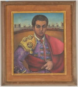 Betty Shaw Lawrence. "Young Matador". Oil on canvas. Hannover Gallery London label on reverse with