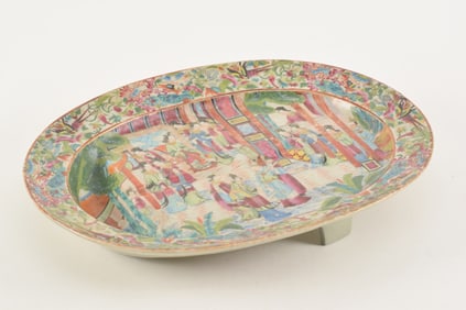 Chinese export rose medallion well and tree platter. Repair