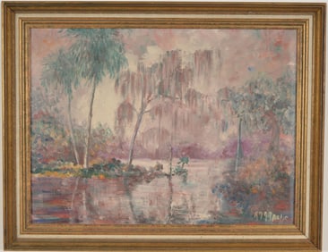Anna Belle Safier. "A Florida Poem". 1937. Oil on board. Signed lower right. Signed and titled on