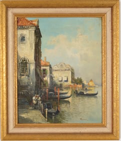 Virgilio Ripari. Italy. 19th century Venice canal scene with gondolas. Oil on canvas. Signed lower