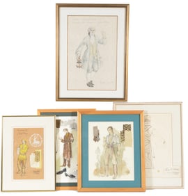 [5] Theatrical costume sketches presented to actor David Birney. Mixed media ink, watercolor, and/or