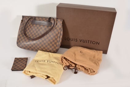 Louis Vuitton Damier Ebene shoulder bag and matching wallet with dust cover and box. Light wear to