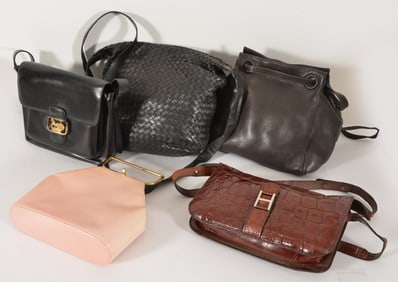 Collection of 5 ladies designer handbags, including a alligator small bag with H toggle and dust