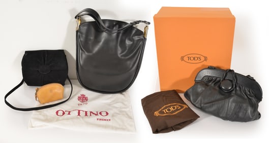 Collection of 4 ladies hand bags including a Tod's shoulder bag with leather toggle, dust bag and