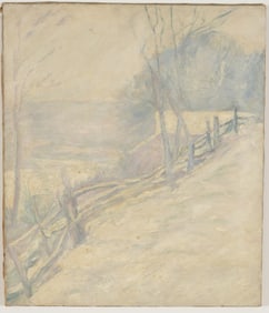 Early 20th century impressionist winter landscape. Unframed. Unsigned. 21 x 18in.