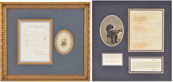 [Farragut] [Meade] 2 Civil War letters. 1) Rear Admiral David Farragut signed letter discussing the