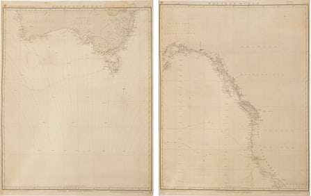 Utilized nautical charts. To include: 1) 1856 Cook River to Gulf of California, featuring the