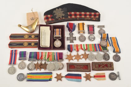 Large collection of United Kingdom military medals and accessories. To include: 1) 1848 Military