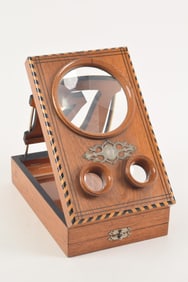 Victorian parlor mono and stereo viewer. Inlaid border. 7 x 11 x 4in.