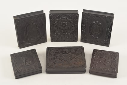 Lot of 19th century photography and cases. 4 quarter plate thermoplastic union [gutta percha] cases