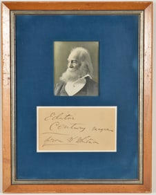 Walt Whitman autograph. Signed paper or envelope front addressed to the editor of Century Magazine,