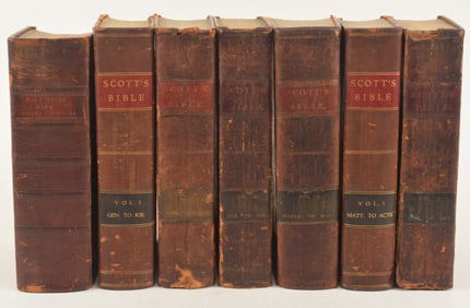 1814 Wheelock family bible together with Scott's Commentary. 1) Holy Bible. Philadelphia: William