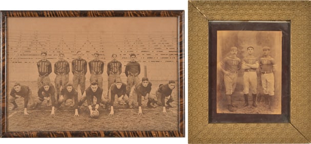 2 early sports photographs. 1) 19th century Harvard baseball photograph with three uniformed players