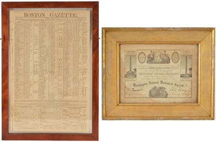 19th century ephemera. 1) Washington National Monument Society contribution certificate in the amoun