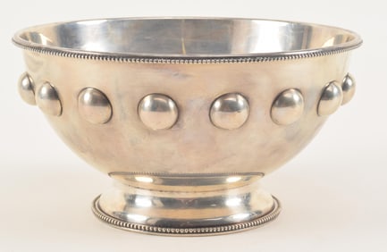 Hawkes sterling silver large centerpiece bowl with applied ball decoration and beaded borders.