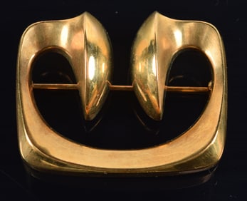 Mid century modernist 14K gold pin. 1.5in wide. Marked 14K. 12.5 grams.