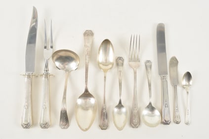 68 Pieces R. Wallace & Sons Princess Mary pattern partial sterling silver flatware service.