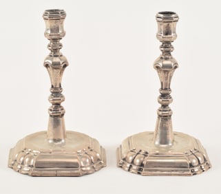 Pair of Silver candlesticks with hallmarks, probably German, 19th Century. Matched pair with