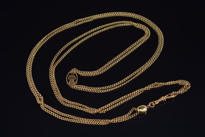 Victorian 14K gold slide pendant necklace. Pendant with black enamel decoration. Clasp marked 585.