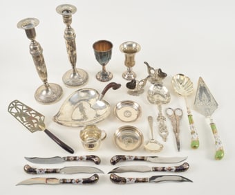 Collection of silver tableware including some sterling and 800. To include Mexican wood handle
