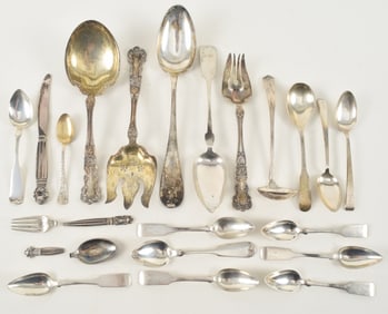 A collection of silver tableware items, mostly sterling including 3 Gorham Buttercup pattern serving