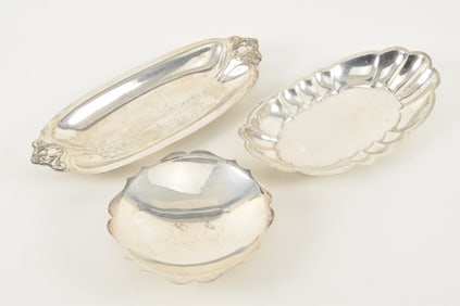3 sterling silver trays, including heavy "Royal Danish" by International. Largest 13in wide. 27.3