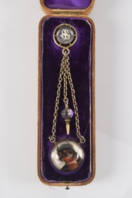 Charles Oudin Essex crystal dog ball pendant watch, late 19th century. Carved and painted dog,