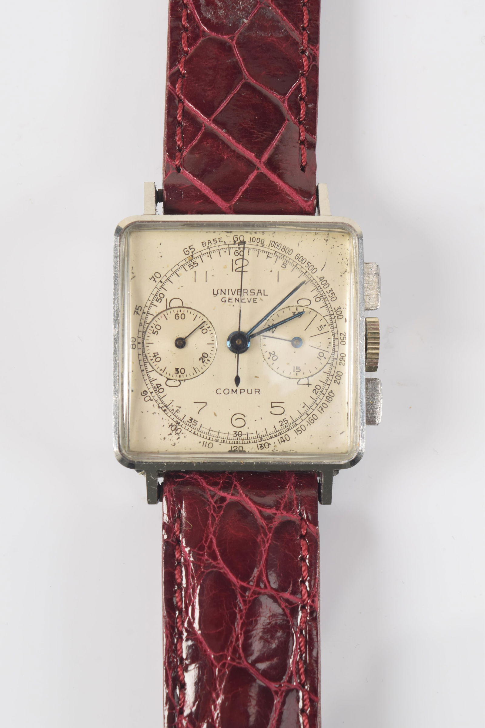 Universal Compur chronograph wristwatch, ca 1950. Swiss made. Stainless steel case with two serial (1 of 5)