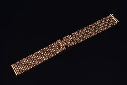 14K rose gold mesh link watch band. Marked 14K. 6in length. Ends as-is. 29.3 grams.