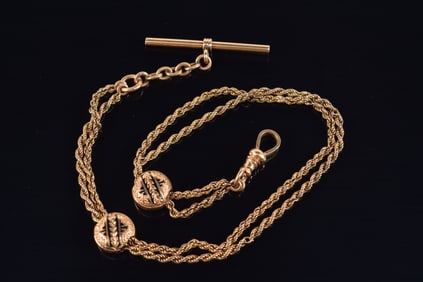 Victorian 14K gold double slide pendant necklace. Slides with black enamel foliate decoration. Clasp