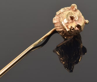 14K gold bear head stick pin. 2.5in length. Unmarked, tests as 14K. 5.5 grams.