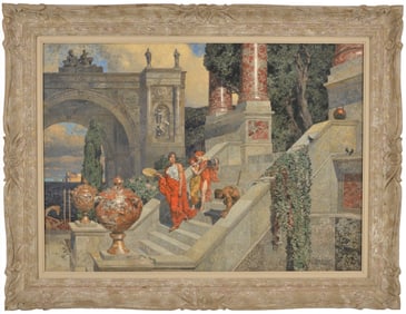 Alexander Rothaug. Austrian. Large classical illustration style painting depicting figures
