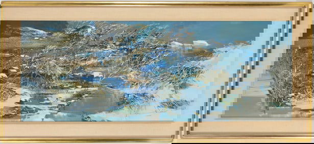 Laurence Sisson. Maine/Massachusetts. Coastal winter landscape. Oil on board. Signed lower right.