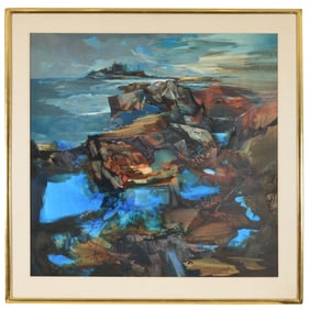 Laurence Sisson. Maine/Massachusetts. Large Maine rocky coastal landscape with ocean and island in
