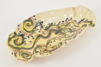 Betty Woodman. American. Glazed earthenware art pottery tray. Abstract scalloped edge with glazed