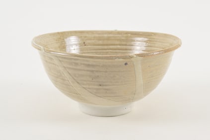 Betty Woodman. American. Glazed earthenware art pottery footed bowl. Coiled design with grey and