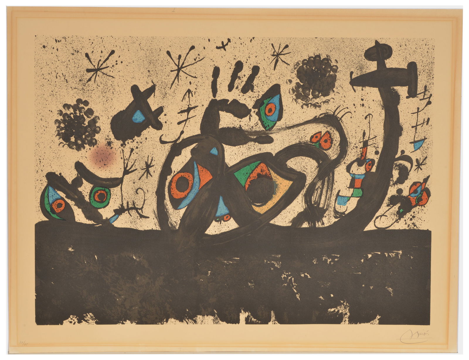 Joan Miro. Homenatge a Joan Prats, Plate XV, circa 1971. Color lithograph on paper, pencil signed to (1 of 14)