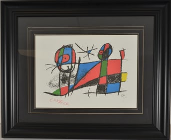 Joan Miro. Color lithograph from "Lithographe". Edition 97/300. Signed in ink lower right. Framed