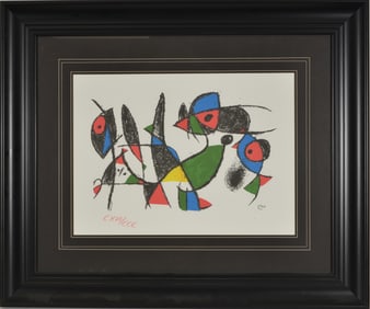 Joan Miro. Color lithograph from "Lithographe". Edition 97/300. Signed in ink lower right. Framed