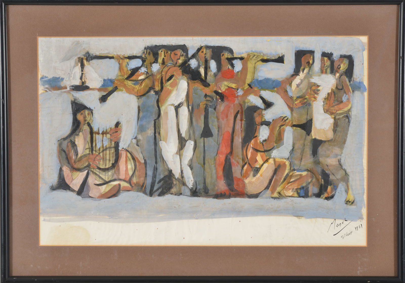 Daniel Buren [Meyer]. St. Croix, 1961. Mural study for hotel lobby in St. Croix. Oil and mixed media: Daniel Buren [Meyer]. St. Croix, 1961. Mural study for hotel lobby in St. Croix. Oil and mixed media on paper. Framed under glass. Signed and dated lower right. Inscribed on reverse. Rogues Gallery Bo