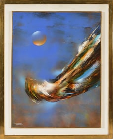 Leonardo Nierman. "Comet". Mixed media on board. Signed lower left. Titled on reverse. Framed.