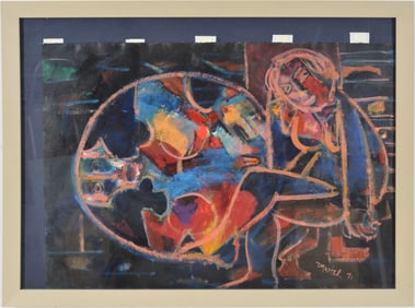 Zero Mostel. 1971 large abstract portraits. Oil and mixed media on paper. Framed under glass. Signed