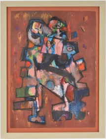 Zero Mostel. 1971 large abstract expressionist painting. Oil and mixed media on paper. Framed under