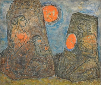 Kattingeri Krishna Hebbar. India. "Illusion". Oil on canvas. Unframed. Signed lower left. Signed and