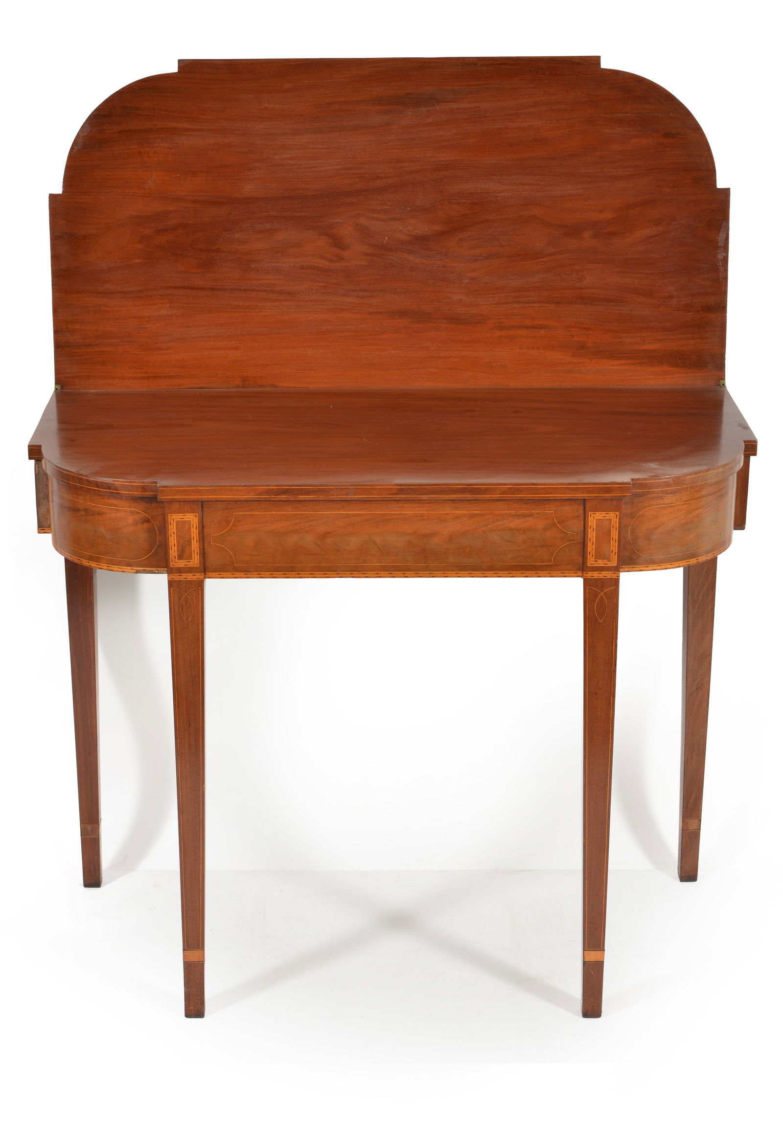 Massachusetts Federal inlaid games table with a D form top above an apron with string and pattern (1 of 8)
