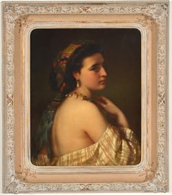 Karl Adolph Gugel. Germany. Orientalist portrait of a young woman wearing a pearl and gemstone